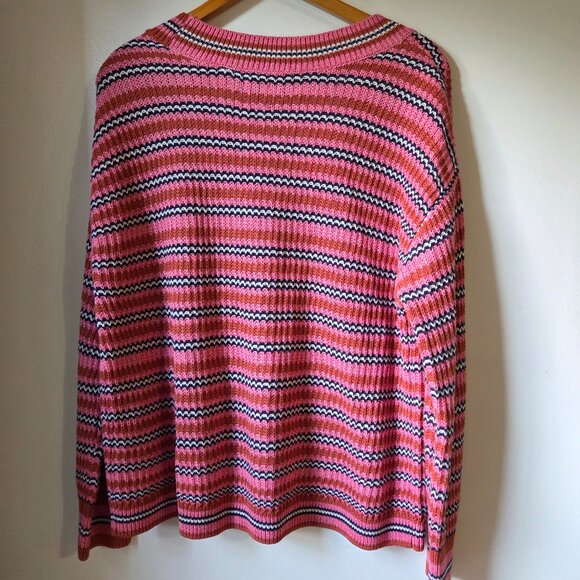 EUC LIKE NEW NIC + ZOE STRIPED V NECK COTTON BLEND SWEATER SIZE XL - Picture 2 of 15